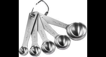5 set - Lepel - Tafellepels - Kruidenlepel - Koffielepel - Roestvrij staal - Rond - Maatlepel - Geschikt voor bakken, koken en koffie - Inclusief opbergring - Zilverkleurig