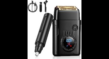 Elektrisch scheerapparaat voor mannen 2-in-1 met opzetstukken voor neus- en oorhaartrimmen: 2 SmartClick precisietrimmers met led-display, 5 uur gebruiksduur, geschikt voor nat en droog scheren.