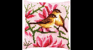 Vervaco - Kruissteekkussen kit - Vogeltjes tussen magnolia - PN-0191035 - Borduren - Borduurpakket - Borduurpakket volwassenen - Borduurpakket kind