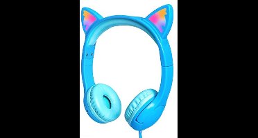 Kinder Kopfhörer,Katze Ohren Kopfhörer mit LED-Leuchten, Katze Kopfhörer Sicheren Lautstärke 85 dB Begrenzt Kopfhörer, Kabelgebundene Kleinkinder Kopfhörer für Tablet/Online/Schule/Reisen,Blau