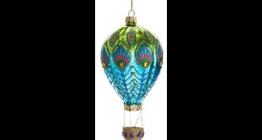 Kerstbal Heteluchtballon Pauw – Groen-blauw glazen ornament van Kurt Adler