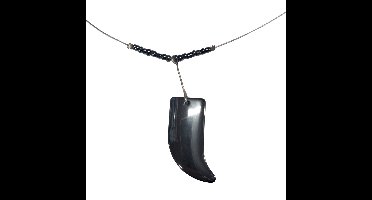 Glamour - Halsketting - Handgemaakte Ketting - Edelstaal - Gun Metal Hanger - Haaientand- 44 cm.