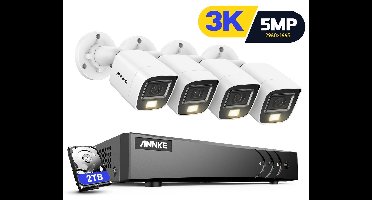 Bewakingscamera Set – Beveiligingscamera – CCTV Camerasysteem – Camera Beveiliging – Draadloze Camera – 8x 3K Wired Camera’s – Kleurennachtzicht & AI Bewegingsdetectie – 2TB Opslag