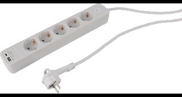 Q-Link stekkerdoos - 5-voudig - randaarde - met platte stekker - USB A/C - 3 x 1.5 mm² - 1.5 m - wit