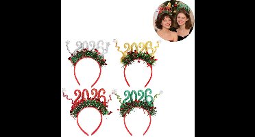 4 stuks - Kerstversieringen - Haarbanden - Haaraccessoires - Haarbanden met lint - Kerstmis 2026 - Feestelijke hoofddeksels voor foto's en feestjes - Diverse kleuren