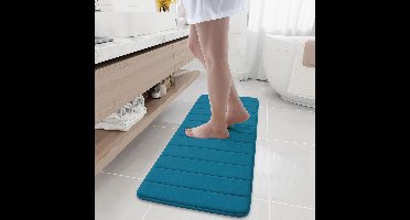 Badmat - 43 x 120 cm - Traagschuim - Gebreid - Glad geweven - absorberend - antislip - wasbaar - Middelpolig - Kleur : Blauw