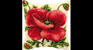 Vervaco - Kruissteekkussen kit - Klaproos - PN-0008703 - Borduren - Borduurpakket - Borduurpakket volwassenen - Borduurpakket kind