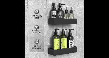 doucherek - Doucheplank - Doucheplank Badkamer Organizer Shampoo Houder - Set Van 2 - Zwart - 10D x 26B x 5H cm