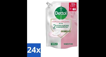 24 x Dettol - Handzeep Navulling - Hypoallergenic - Sensitive - 500 ml - Handzeep Navulling - Hypoallergene Handzeep - Gevoelige Huid - Antibacteriële Zeep - Duurzame Handzeep