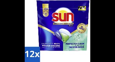 Sun – Vaatwascapsules – Brilliant Shine+ All-in-1 – 16 capsules - Voordeelverpakking - 12 stuks