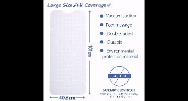 Badmat - 100 x 40 cm (Rechthoekig) - Rubber - antislip - met zuignappen - machinewasbaar - Kleur : transparant