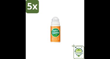 5 x Happy Earth – Deodorant Roll-On – 100% Natuurlijk Rose Petitgrain – 75 ml - Grootverpakking - Natuurlijke Deodorant - Roll-on Deodorant - Bloemige Geur - Frisse Geur - Huidvriendelijk