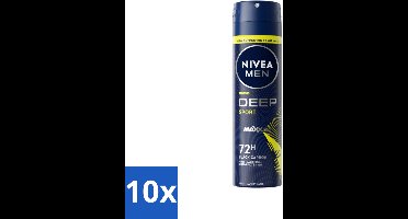 10 x NIVEA MEN - Deodorant Spray - Deep Sport - 150 ml - NIVEA MEN Deep Sport Deospray - Anti-transpirant - 72 Uur Bescherming - Black Carbon - MAXXTech