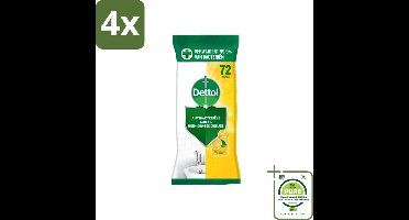 Dettol - Reinigingsdoekjes - Sprankelende Citroen - 99,9% Bacterieverwijdering - 72 Doekjes - Voordeelverpakking - 4 stuks - Reinigingsdoekjes - Antibacterieel