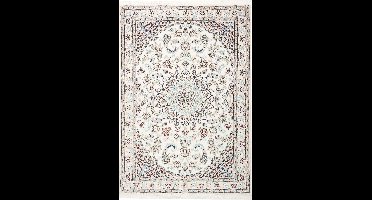 Perzisch Nain Tapijt 100 x 143 cm – Handgeknoopt Wol & Zijde – Licht Ivoor Blauw