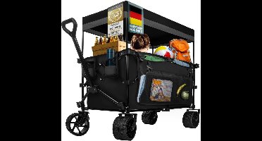 RVV® Bolderkap Opvouwbaar Luchtbanden - Bolderkar - Bolderkar Opvouwbaar - 150 kg - met Dak- Zwart- 90cm x 50cm x 10cm