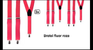 3x Bretel fluor/neon roze- 35mm breed - Gala Carnaval thema feest party fun festival optocht