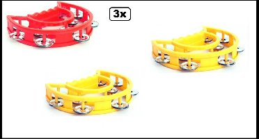 3x Tamboerijn half 2x geel/1x rood - Themafeest - PVC - Tamboerijnen muziek feest thema party festival rood geel groen muziekinstrument