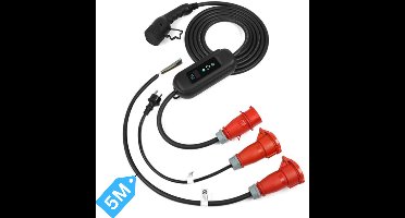 Mobiele Thuislader Type 2 16A 3-fase 11 kW (230/400v) | 5 meter | CEE stekker rood IP66 Waterdicht inclusief verloopstekkers & timer functie