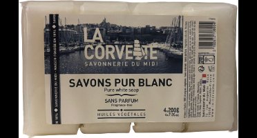 Pure witte zeep - 4 x 200 g - La Corvette - Voordeelbundel - 100% plantaardig - Geen geur en kleurstoffen - Natuurlijke zeep - Savon de Marseille