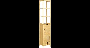 Bamboe Badkamerkast – Smalle Kast – Opbergkast – Badkamer Meubel – Hoog Kastje – Duurzaam Bamboe – Kantelbeveiliging – Compact 34x30x173 cm