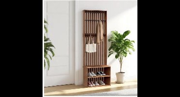 Japandi Kapstok met Schoenenrek – Walnoot | 60 × 30 × 180 cm