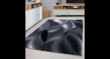 Plus Vloerkleed – Zwart – Golvend 3D Design – Laagpolig – 140x200 cm