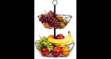 Fruitschaal Etagere Metaal Zwart 2-Niveaus - Fruitmand
