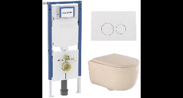 QeramiQ Dely Swirl Toiletset - 36.3x51.7cm - Geberit UP720 Duofix Sigma inbouwreservoir - 35mm zitting - glans witte bedieningsplaat - ronde knoppen - beige