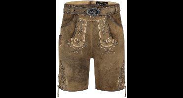 Oktoberfest Lederhose Kort Antik Eik Bruin, met Riem - Maat 52