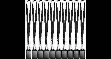 10 Stuks Afneembare Lanyards Sleutelhangers met 10 PU Leer Badgehouders - Zwarte Nekkoords - Keycord Pashouder - Kaarthouder met Keykoord - Badge Houder voor Kaart/Sleutels - Telefoon/GSM Koord - Sleutelkoord - Universeel ID Pashouder - Telefoonkoord
