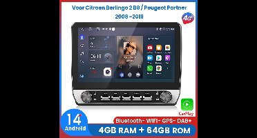 Awesafe 10.1 Inch Autoradio - Geschikt Voor Citroen Berlingo 2 B9 Peugeot Partner 2008 t/m 2019 - 4GB & 64GB 8-Kern V1PRO - Draadloos Apple CarPlay Android Auto - GPS Navigatie - Bluetooth & Wifi - Ondersteuning voor 4G SIM