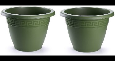 Plasticforte Plantenpot - 4x - donkergroen - 35 x 28 cm - bloempot - kunststof - rond