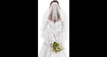 EGoods - Sluier voor bruid met kanten applicaties en 2 lagen tule - Wit