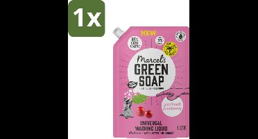 1 x Marcel's Green Soap - Vloeibaar Wasmiddel - Universeel - Navulling - Patchouli & Cranberry - Effectief & natuurlijk - 23 Wasbeurten - 1 liter - Wasmiddel - Navul - Duurzaam Wasmiddel - Palmolievrij - Geur Perzik En Jasmijn