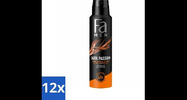 12 x Fa – Deodorant Spray – Men Dark Passion – 150 ml - Deodorant Spray Voor Mannen - Krachtige Geur - Zweetbescherming - Geur Tegen Zweet - Mannelijke Geur