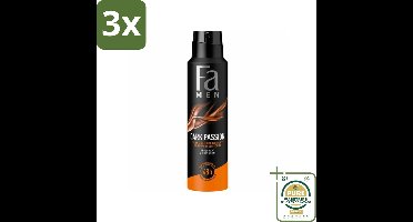 3 x Fa – Deodorant Spray – Men Dark Passion – 150 ml - Grootverpakking - Deodorant Spray Mannen - Geur Mannen - Zweetvermindering - Geur Spray - Intense Geur