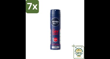 7 x NIVEA MEN - Deodorant Spray - Dry Impact - 150 ml - Grootverpakking - Deodorant Spray - Anti-Transpirant Spray - Droog Huidgevoel - 72 Uur Bescherming - Mannenverzorging