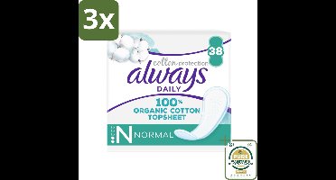 3 x Always - Inlegkruisjes - Normal - Cotton Protection - 38 Inlegkruisjes - Grootverpakking - Inlegkruisjes - Biologisch Katoen - Dagelijkse Bescherming - Natuurlijke Materialen - Comfortabel