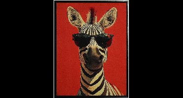 by Mooss - Schilderij - Wandpaneel - Zebra - Canvas - Rood - Hip - Trendy - Vrolijk - 60x80cm - Decoratie - Pop Art