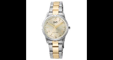 Q&Q-dameshorloge-model c11a-029py-Goudkleurig-zilverkleurig-two tone-3 atm waterdicht-goudkleurige wijzerplaat-diameter 30 mm