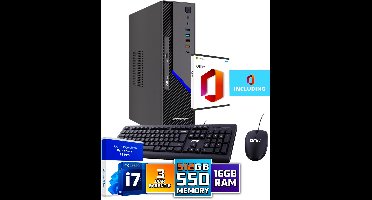 ScreenON Ultra SFF i7 Office PC - Business Office Computer | 16 GB RAM | 512GB SSD M.2 | DVD±RW | Windows 11 Pro | WiFi-Bluetooth | Inclusief Muis & Toetsenbord & Microsoft Office