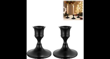 2 stuks - Kandelaars - Metalen kandelaars - Minimalistische stijl - Ideaal voor romantische tafels, bruiloftdecoraties, kaarsen - zwart