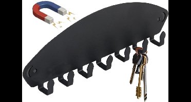 Magnetisch haakrek 7 haken zwart voor wand en koelkast