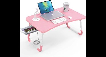 Draagbare opvouwbare laptoptafel met bekerhouder en USB - multifunctionele bedtafel in roze