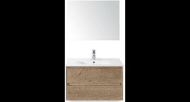 Dante Badmeubelset 80 cm - Natuur Eiken - Keramische Wastafel Wit Enjoy met Spiegel