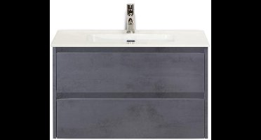 Dante Badmeubelset 80 cm - Beton Antraciet - Keramische Wastafel Wit Cover
