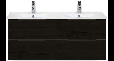 Seville Badmeubelset 120 cm - 4 Laden Black Oak Edge Greep - Wastafel Enjoy Dubbel