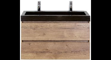 Maxx XL Badmeubelset 100 cm - Natuur Eiken - Wastafel Lucca 2 Kraangaten