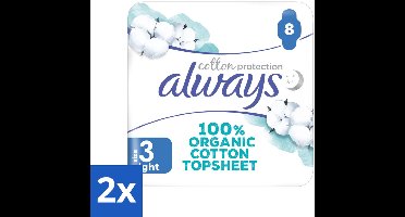 2 x Always - Maandverband - Night - Cotton Protection - Met Vleugels - 8 Maandverband - Nachtverband - Maandverband - Biologisch Katoen - Gevoelige Huid - Absorberend